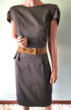 NEXT UK:16 Classic Grey Smart Work Office Peplum Dress Velvet Bow Elegant Chic