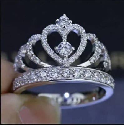 2Ct Lab-Created Diamond Princess Crown Engagement Ring 14k White Gold Plated