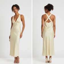 Satin Babydoll Maxi Slip Dress XL Butter Yellow Crisscross Formal Indie Sleeze