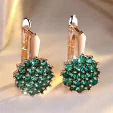 Luxury Crystal Green Zircon Sunflower Hoop Earrings For Women Rose Gold