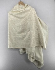 Womens Wool Jamawar Scarf Embroidered Fringe Shawl Wrap Off White 35" x 80"