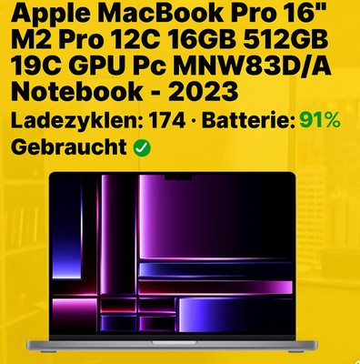 Apple MacBook Pro 16'' M2 Pro 12C 16GB 512GB 19C GPU Pc MNW83D/A Notebook - 2023