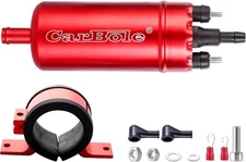 CarBole External In Line Fuel Pump: 116 PSI High Pressure Unversal 12V Red 
