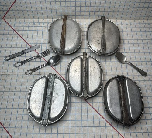 US Military Field Mess Kit Bowl Silverware Lot Of 5 WW1 WW2 M1910 M1932 M1918