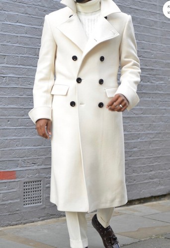 Men Ivory Overcoat Wool Outwear Long 
