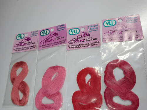 YLI Silk Floss Lot Of 4 Each 5 Meters Reds/Pinks Colors (91, 171, 3, 4)