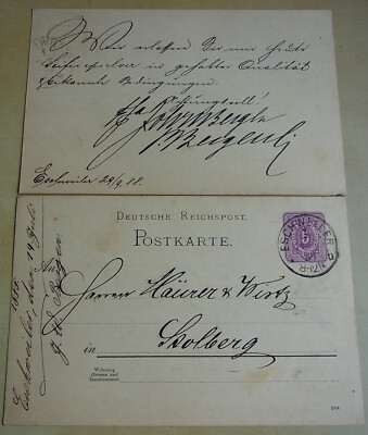 2 Postkarten ESCHWEILER 1888: J.W. BESGEN, Seifenpulver von MÄURER & WIRTZ