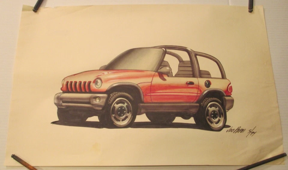 JOE PAPAI Vintage 1994 Concept Car Jeep Design Illustration Sketch Art Signed - Image 2 of 4