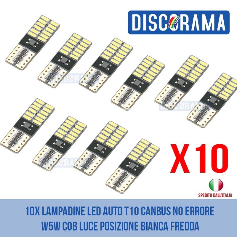 Lampadine LED Auto T10 CANBUS No Errore W5w Cob Luce Posizione Bianca Fredda - Immagine 1