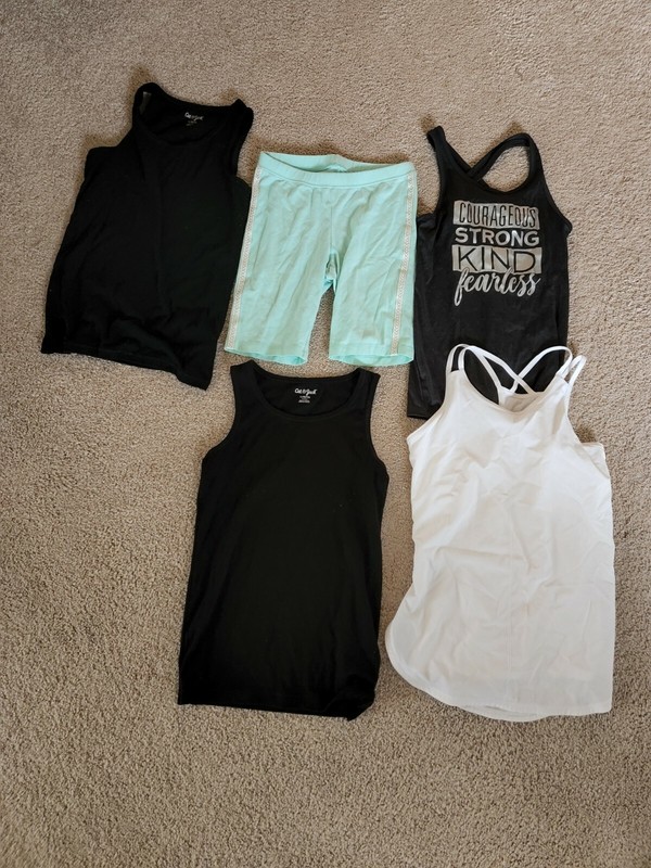 Lot of Girls Active Wear Size Large 10/12 - 4 Tank Tops 1 Bike Short Cat & Jack