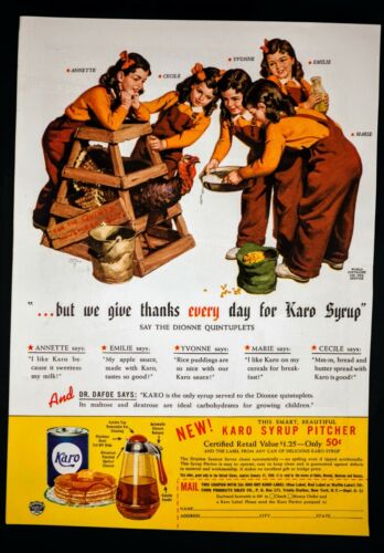 1939 Karo Syrup Ad, Thanksgiving advertisement feat. Dionne Quintuplets