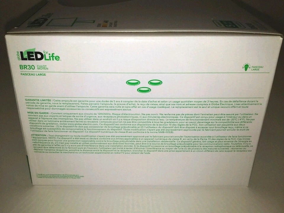 Globe Electric Company 8W BR30 Daylight 5000K E26 LED Light Bulb Case of 36 - Image 4 of 4