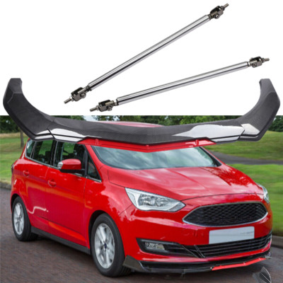 Front Bumper Lip Spoiler Splitter Strut Rod Carbon Fiber For Ford C-Max 13-18