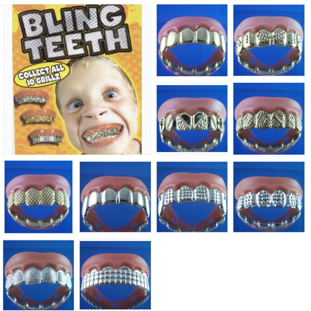 5 Bling Grill Grillz Fake Teeth Bulk Halloween Birthday Gold Silver for