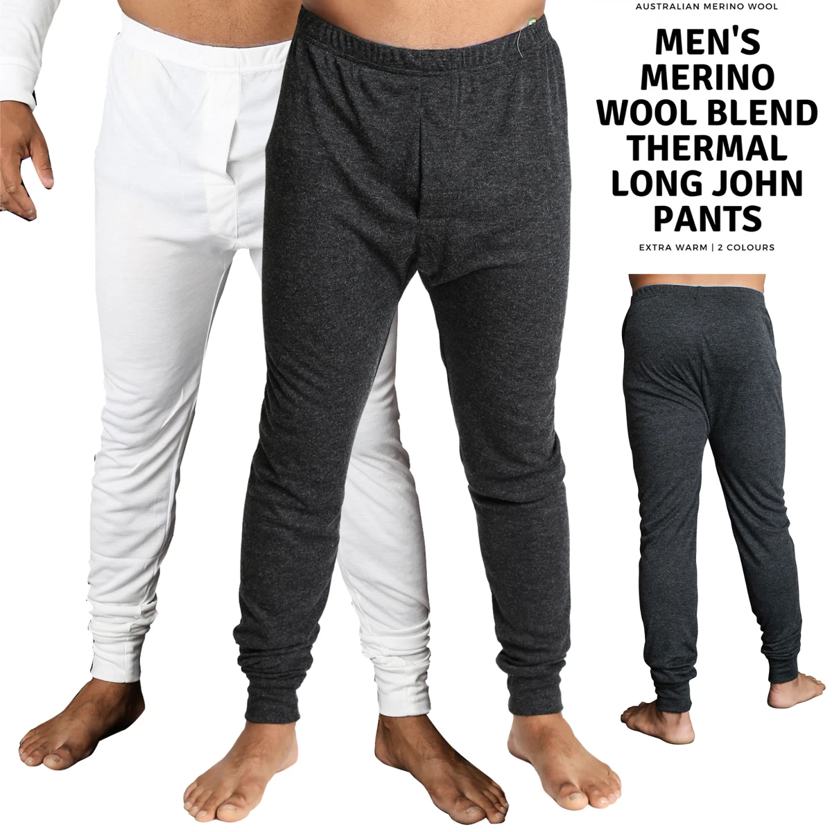 Men's Merino Wool Blend Long John Thermal Pants Underwear Thermals Warm  Winter