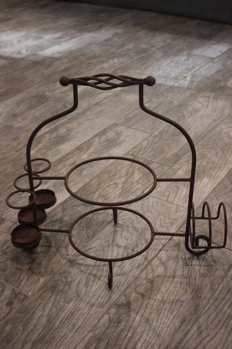 Vintage Brown Wrought Iron 2-Tier Plate Stand Rack w Napkin & Silverware Holders - Picture 11 of 11