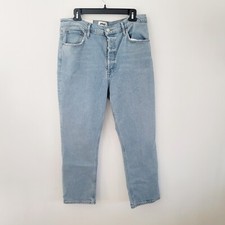 Agolde Riley High Rise Straight Crop Button Fly Shiver Organic Cotton Jeans 31