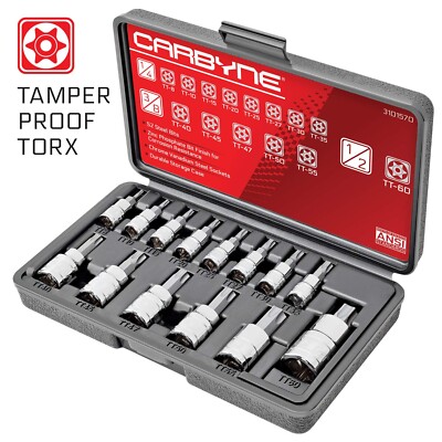 CARBYNE 14 Piece Tamper Proof Torx Bit Socket Set, T-8 to T-60 Sizes, S2 Stee...