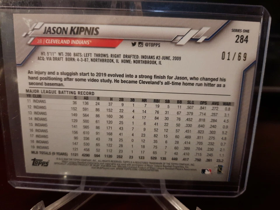 2020 Topps Black #01/69 Jason Kipnis #284 - Image 2 of 2