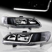 For 1998-2002 Honda Accord DRL LED Black Housing Headlights W/Clear Reflector