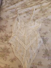 Vintage Texsheen White Lace Silky Nylon Teddy Lingerie Size M
