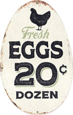 Rustic Fresh Eggs Metal Sign - Farmhouse Wall Art for Chicken Coop, Dining Room