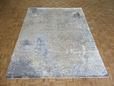 7'10 X 9'11 Hand Knotted Gray Blue Modern Abstract Oriental Rug With Silk G8188