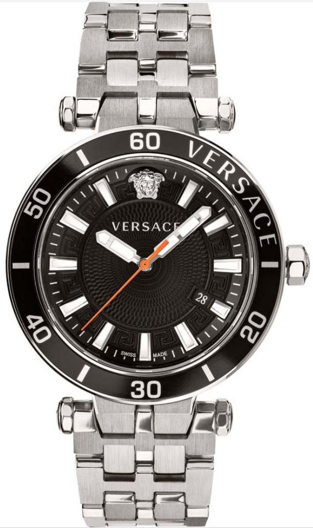 VERSACE GRECA VEZ300321 - MEN'S BLACK SILVER LUXURY QUARTZ SWISS 43mm WATCH BNWT