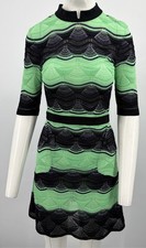 M Missoni Green/Purple/Black Knit Ribbed-Trim Half-Sleeve A-Line Dress sz 42