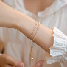 Yellow Opal Bead Bracelet for Women Stackable Slim Chain Energy Jewelry Healing