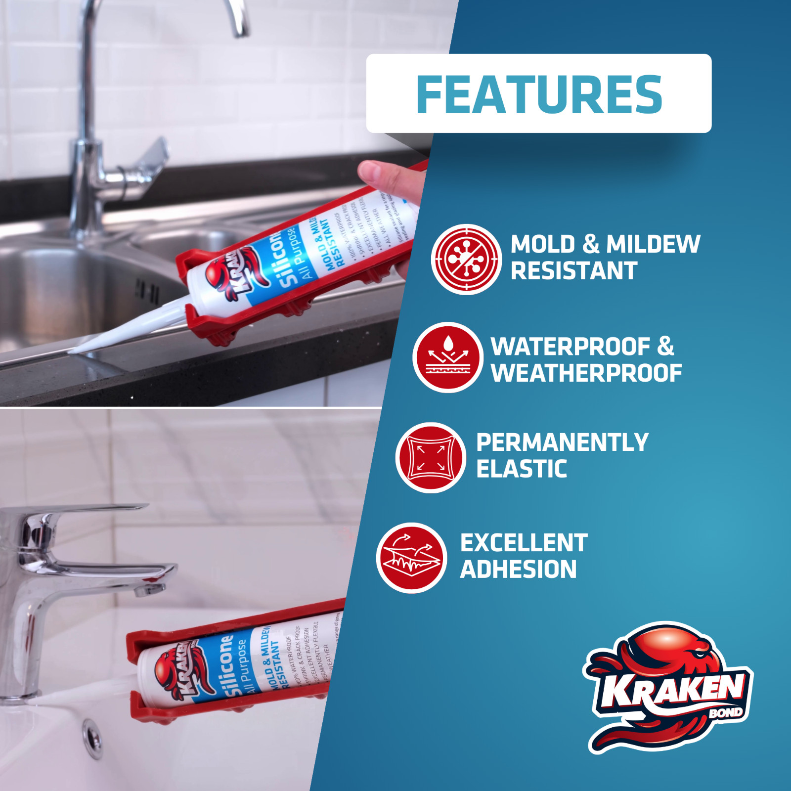 Kraken Bond RTV Silicone All Purpose, 10.1oz 4 Pack – White