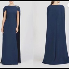 New KAY UNGER ALEXANDRIA Navy Cape GOWN Sz 6