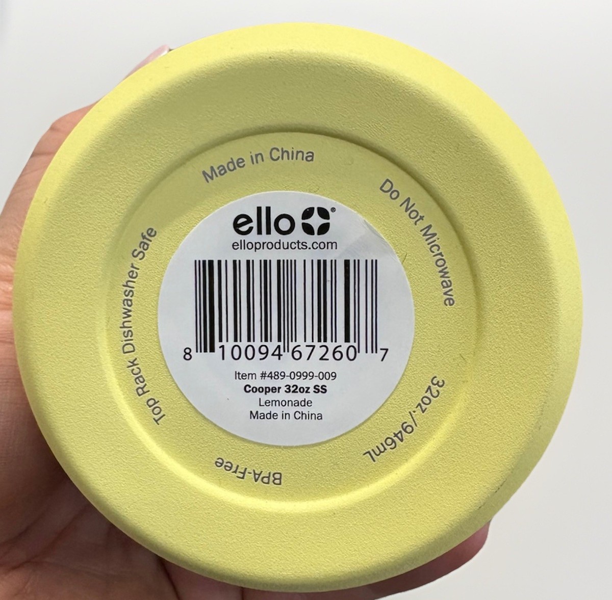 Ello 32 oz Water Bottle Screw Type Pop Top/ Straw - Lemonade