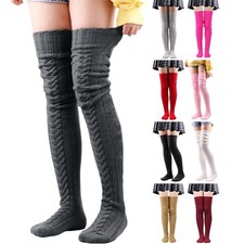 Women Knitted Thigh High Foot Socks Long Winter Stockings Over Knee Leg Warmers.