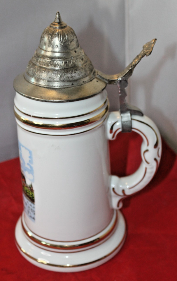 Vintage German Beer Stein - Pewter Lidded - Nude Woman Lithopane Bottom