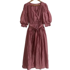 Her lip to Balloon Sleeve Wrap-Style Long Dress, Size S, Pink Women USED