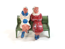 Vintage Barclay Lead Toy Figures Christmas Village 2 Ladies Sitting Park Bench
