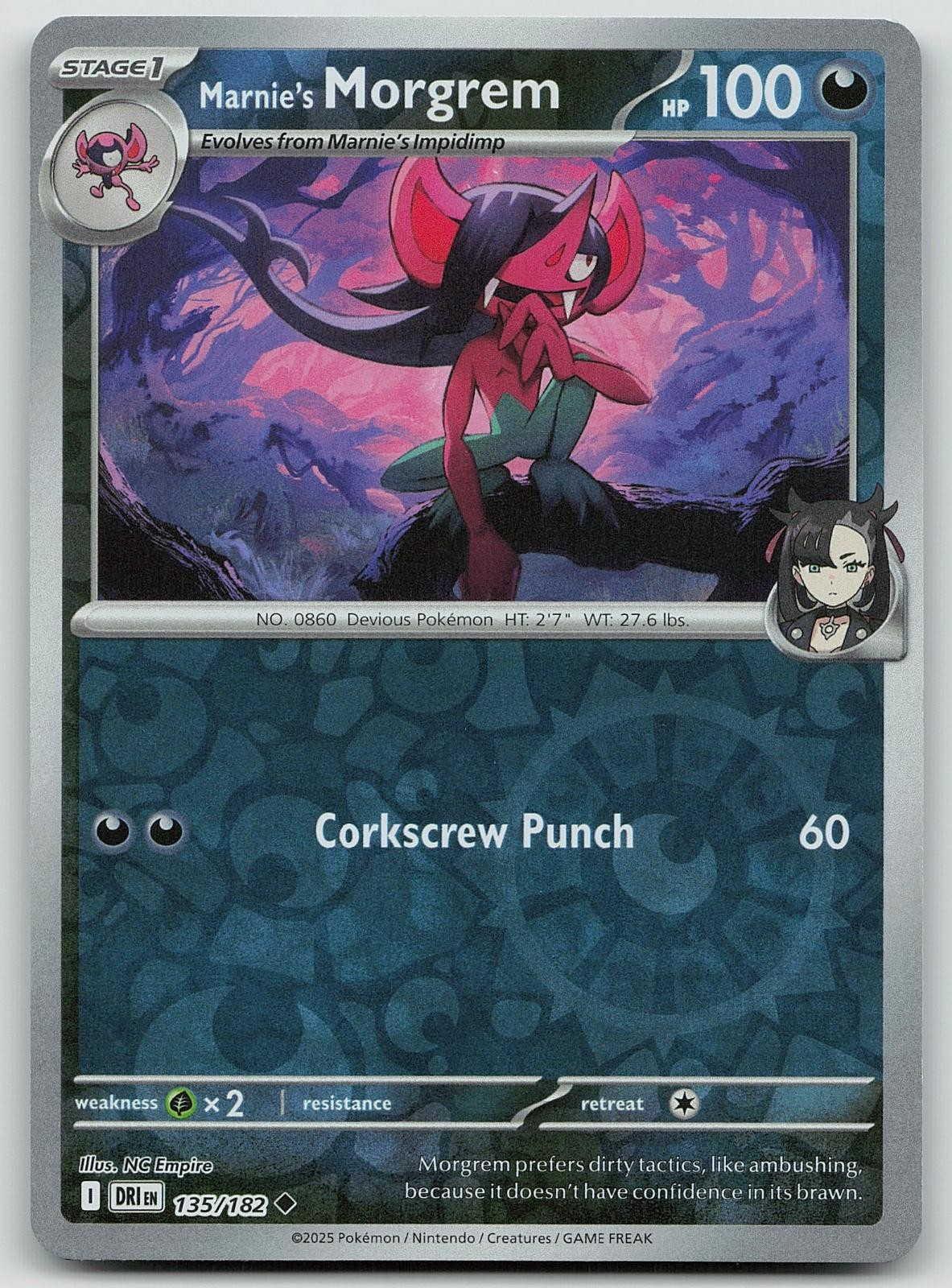 Pokemon Marnie's Morgrem 135/182 Destined Rivals Uncommon Reverse Holo NM