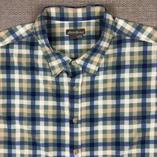 Eddie Bauer Men's Shirt 2XL Short Sleeve Green White Black Plaid Relaxed Fit New