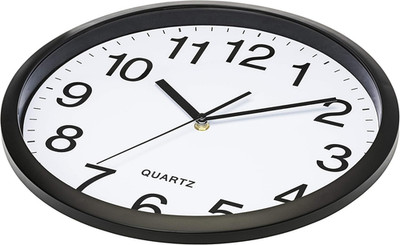 Black Wall Clock Silent Non Ticking 10 Inch Bold Quality Quartz Battery Opera...