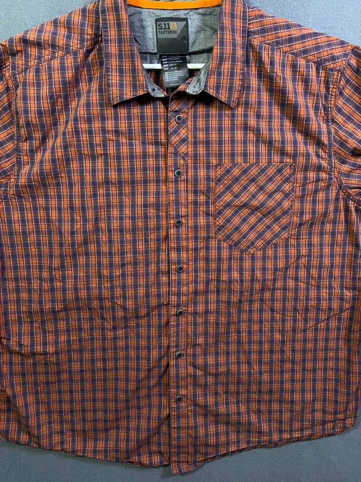 5.11 Tactical Red Plaid Snap Button Long Sleeve Shirt Mens 2XL 27.5x29 - Image 3 of 4