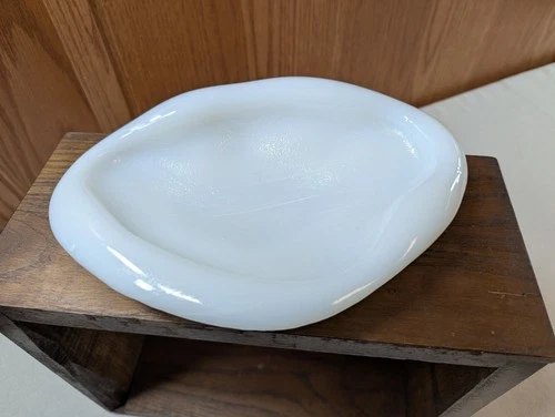 BLENKO Vintage '60s Milk Glass Key Bowl Ashtray White Abstract Amorphous Art MCM