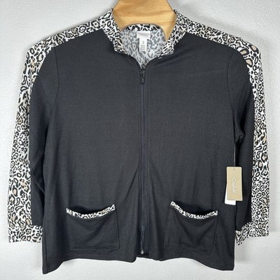 NEW Chicos Weekends Classic Cheetah Print Mock Neck Zip Lightweight Jacket 3/XL