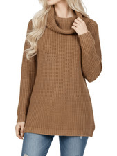 Cowl Neck Side Slit Pop-Corn Knit Loose Oversized Tunic Sweater MK3650