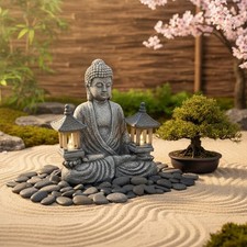 Buddha Lantern Statue Resin Seated Buddha Statue Zen