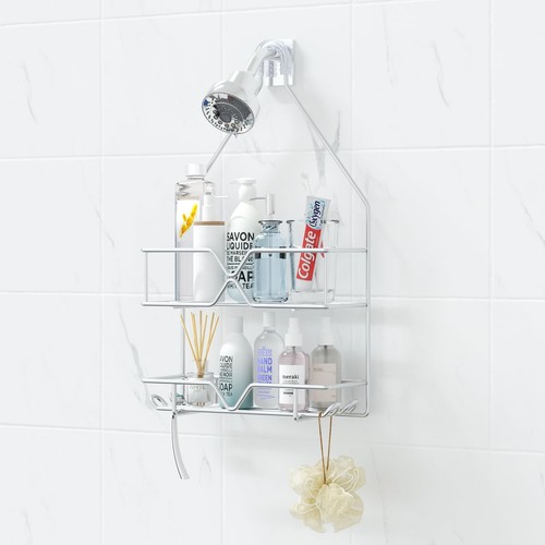 Rustproof Shower Caddy, Hanging, Stainless Steel, 4 Hooks, 2 Shelves ...