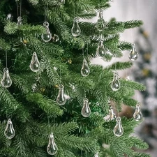 LOYIM 30 Pcs Clear Glass Teardrop Christmas Ornaments Crystal Raindrop Hangin...