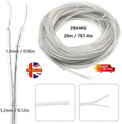 20 m transparentes 2-adriges Kabel 28 AWG max 12 V flach transparent Elektroleitung PVC