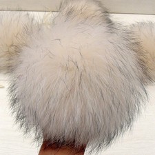 Cream Raccoon Finn Fur Pompom, Large Fluffy Pom Pom For Hat, Cute Hat Decor