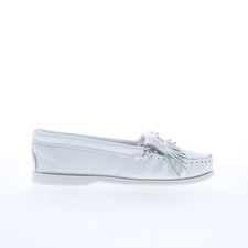 Minnetonka Unbeaded Kilty 204 Womens White Leather Loafer Flats Shoes